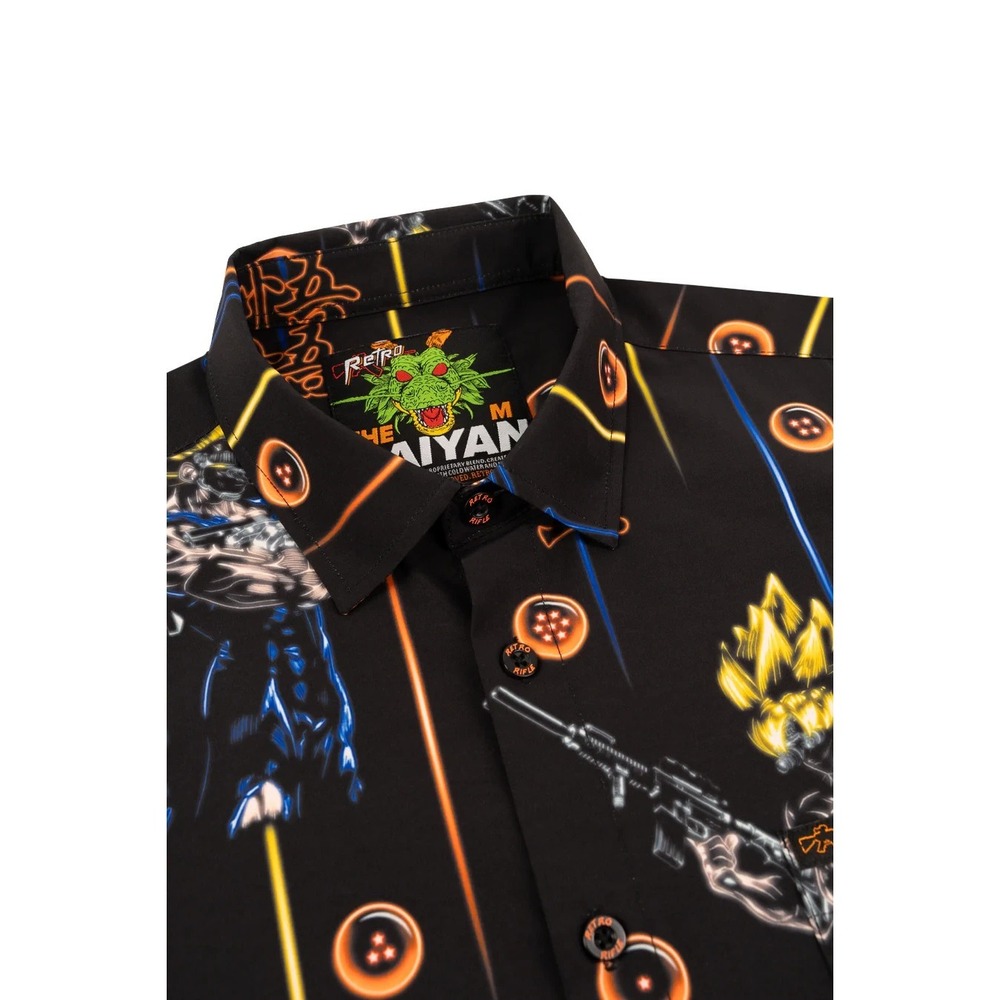 Retro Rifle "The Saiyan" DBZ Theme Button Down Shirt‎ -  Men's- XL Tall